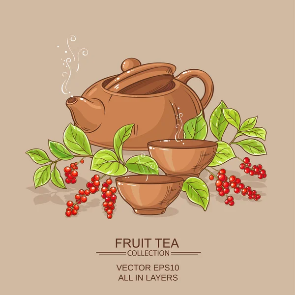 Tasse de thé schisandra et théière — Image vectorielle