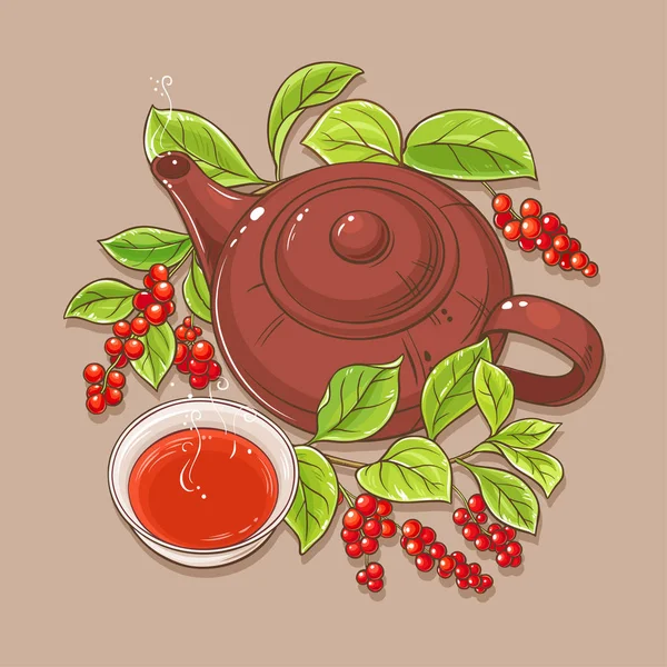 Cup of schisandra tea and teapot — Stock Vector