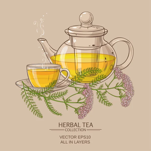 Tasse de thé yarrow et théière — Image vectorielle