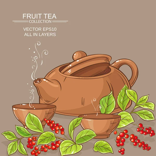 Tasse Schisandra-Tee und Teekanne — Stockvektor