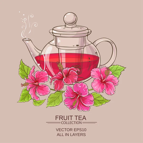 Hibiscus thee in de theepot — Stockvector