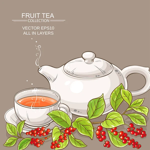 Taza de té y tetera schisandra — Vector de stock