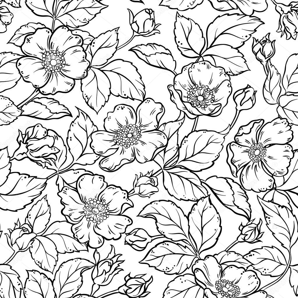 wild rose flowers seamless pattern