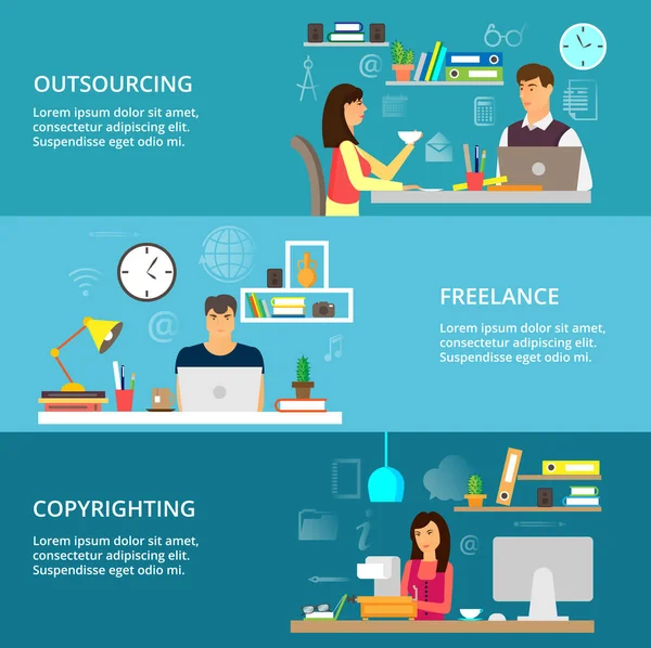 Concepts of outsourcing, freelance and copyrighting process — Stock Vector