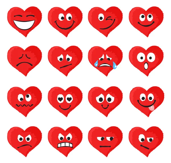 Emotikony i emotikony w postaci czerwone serce — Wektor stockowy