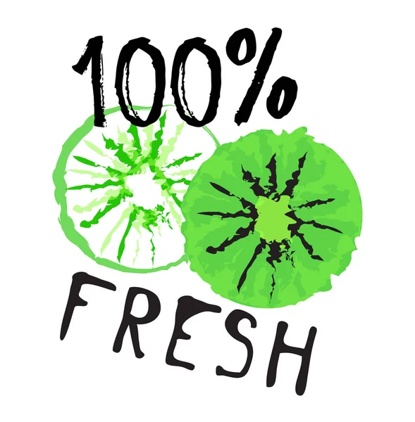 Kiwi étiquette de fruits et autocollant - 100 % frais — Image vectorielle
