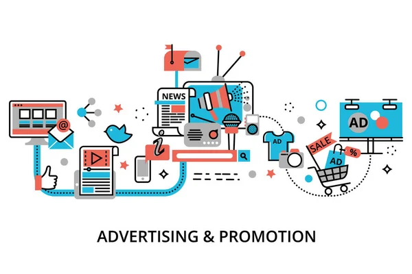 Concetto di processo pubblicitario, marketing e promozione — Vettoriale Stock