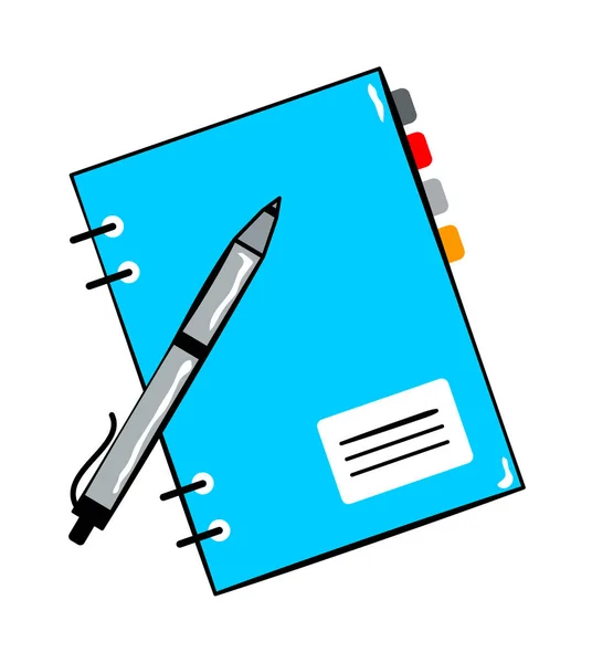 Σημειωματάριο με στυλό αυτοκόλλητη ετικέττα κινούμενων σχεδίων σε στυλ ρετρό — Διανυσματικό Αρχείο