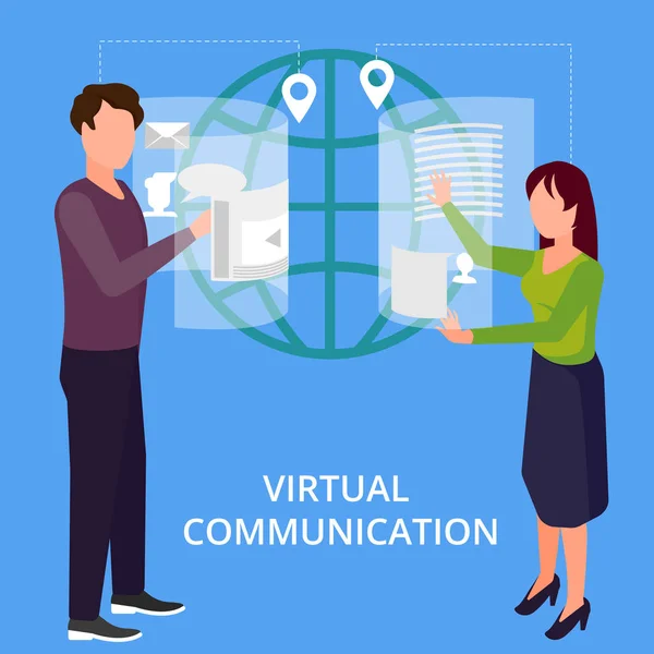 Concept of virtual communication, vector illustration — Stock Vector
