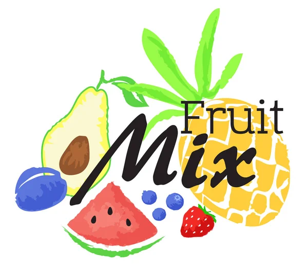 Sticker mélange de fruits dans un style aquarelle — Image vectorielle