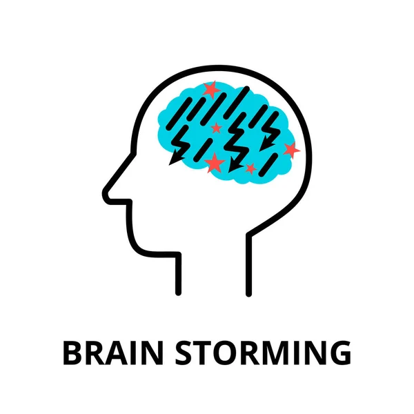 Icona Brain Storming, illustrazione vettoriale a linea sottile piatta — Vettoriale Stock