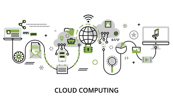 Concepto de tecnologías de computación en nube, proteger la red informática — Vector de stock