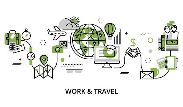 Conceito de trabalho e viagens na cor verde —  Vetores de Stock