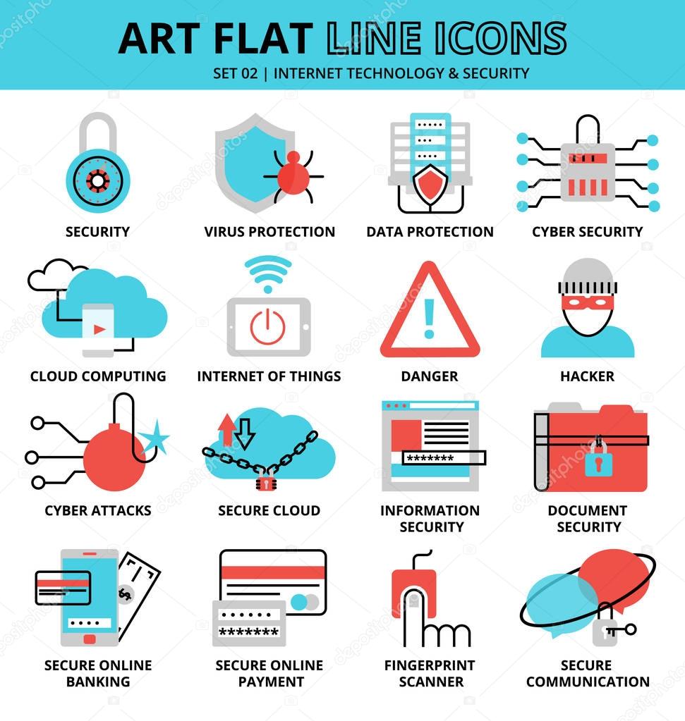 Modern flat design vector illustration, set of internet technologies and security icons, for graphic and web design