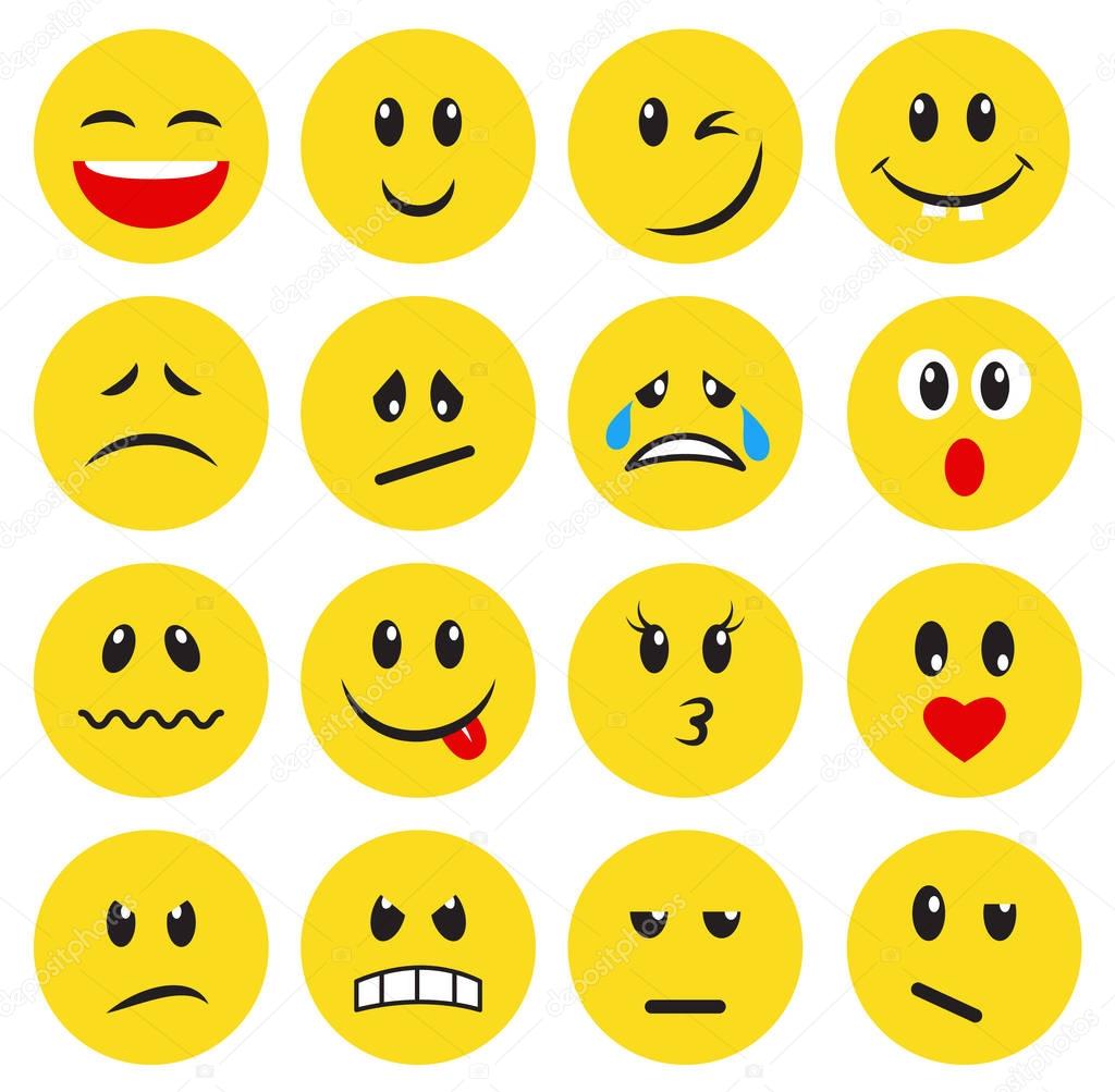 Set of yellow emoticons and emojis