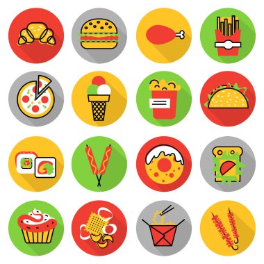 sağlıksız fast food ve aperatifler simgeler kümesi