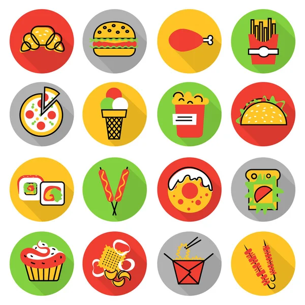 Icons set of unhealthy fast food and snacks — Stock Vector