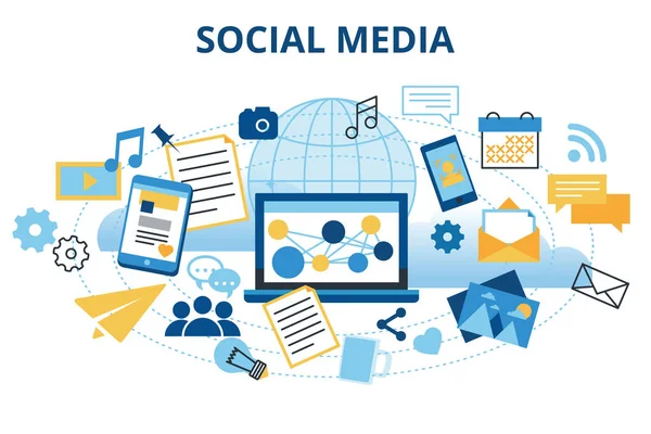 Concepto de redes sociales y redes sociales — Vector de stock