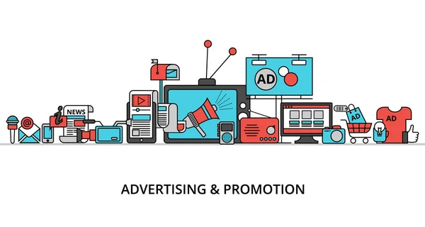 Concetto di processo pubblicitario, marketing e promozione — Vettoriale Stock