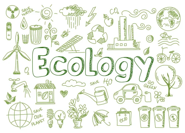 Conjunto de ecologia, problema ecológico e energia verde —  Vetores de Stock