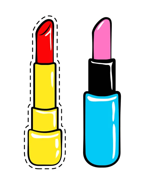 Lippenstift stickers van 80s retro komische stijl — Stockvector