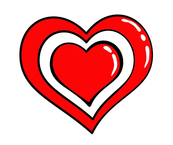 Pegatina corazón rojo de estilo retro cómico de los años 80 — Vector de stock