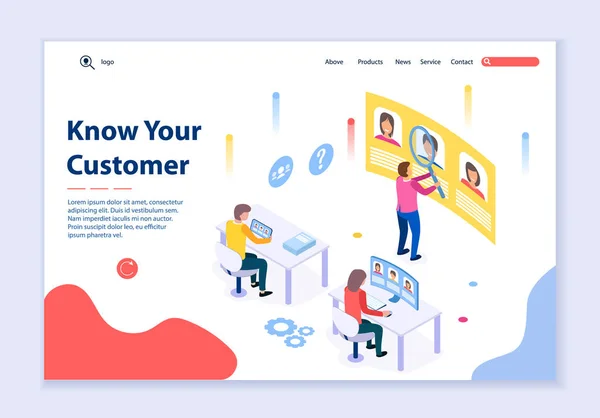 Plantilla creativa del sitio web de Conozca su concepto de cliente — Vector de stock