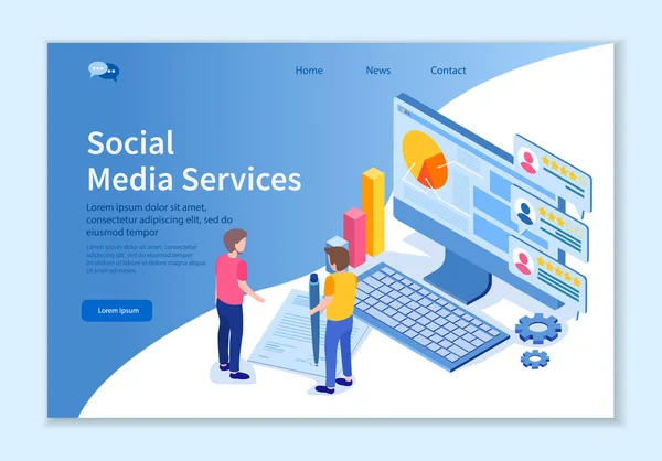 Δημιουργικό πρότυπο ιστοσελίδας του Social Media Services concept — Διανυσματικό Αρχείο
