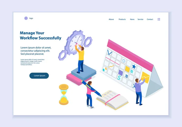 Plantilla creativa del sitio web de Administrar su flujo de trabajo con éxito c — Vector de stock