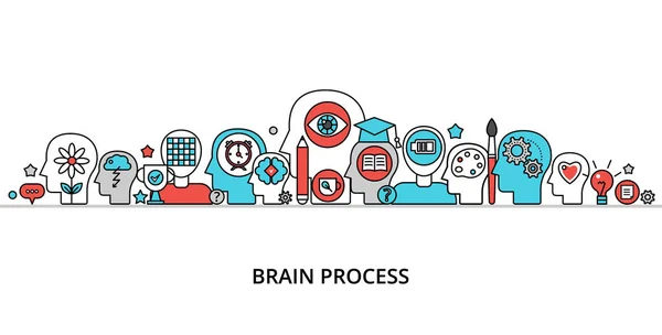 Concept of Brain Process, lapos szerkeszthető vonal tervezés vektor illus — Stock Vector
