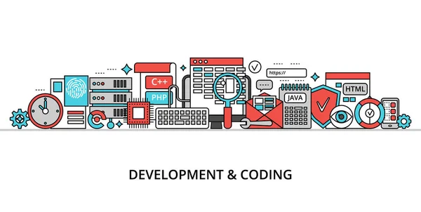 Concept van programmeren, software ontwikkeling en coderen van proces — Stockvector