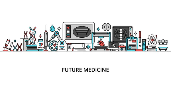 Concept of future medicine, modern flat line design vector illus — ストックベクタ