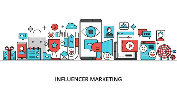 Concept van influencer marketing, moderne platte dunne lijn ontwerp — Stockvector