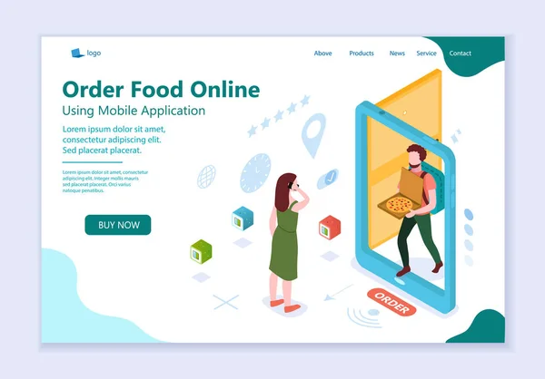 Concepto de pedido de alimentos en línea, plantilla web — Vector de stock