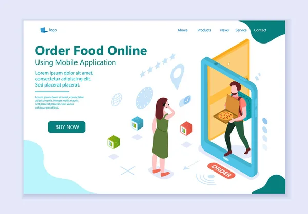 Concept van bestelling voedsel online, web template — Stockvector