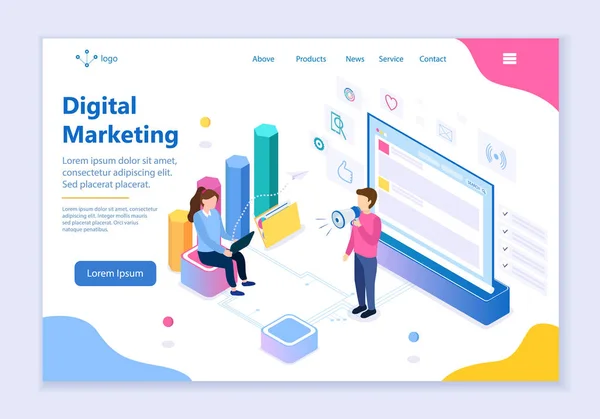 Modelo Web do conceito de merketing digital —  Vetores de Stock