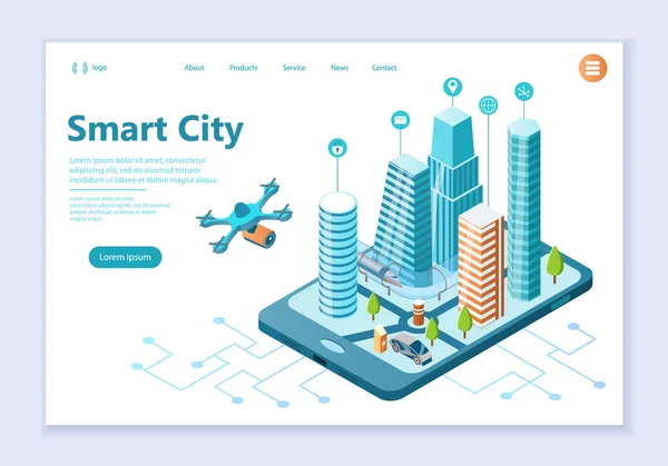 Modelo Web do conceito de cidade inteligente — Vetor de Stock