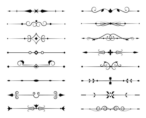 Набор декоративных филиграней процветает и тонкие делители на белом
