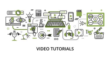 Video öğretileri kavramı, modern düz çizgi tasarım vektörü illus