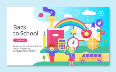 Okula Dönüş kavramı, modern düz çizgi tasarım vektör kabalığı