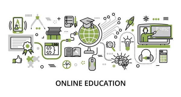 オンライン教育の概念,現代のフラットラインデザインベクトル｜illu — ストックベクタ