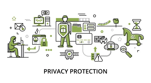 Conceito de proteção de privacidade, moderno veto de design de linha fina plana —  Vetores de Stock