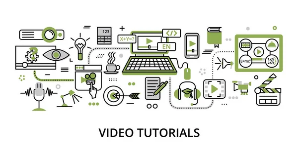 Concepto de video tutoriales, moderno diseño de línea plana vector illus — Vector de stock