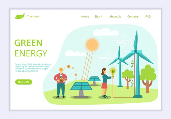 Concepto de Energía Verde, generación y ahorro de energía verde, web — Archivo Imágenes Vectoriales