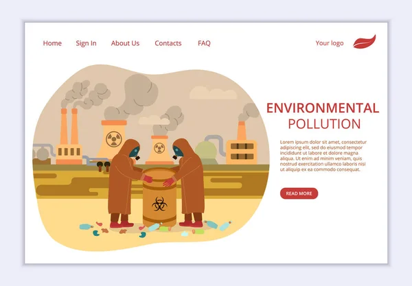 Koncepcja zanieczyszczenia środowiska, szablon strony internetowej — Wektor stockowy