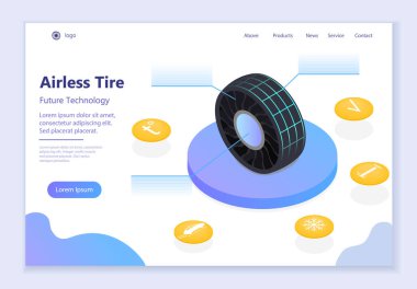 Gelecekteki teknoloji - Havasız Lastik, 3 boyutlu izometrik vektör çizimi, grafik ve web tasarımı için