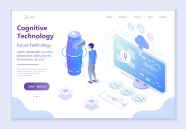 Gelecekteki teknoloji - Bilişsel Teknoloji, grafik ve web tasarımı için 3d izometrik vektör çizimi