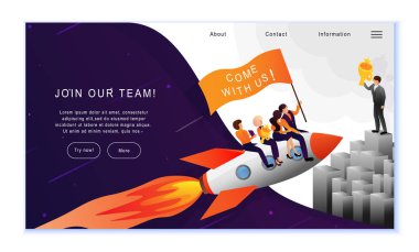 Takımımıza Katılın konseptinin yaratıcı web sitesi şablonu, düz tasarım vektör çizimi