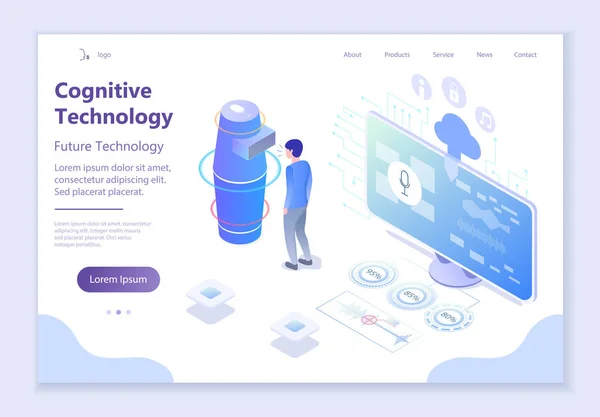 Майбутня Технологія Когнітивна Технологія Ізометрична Векторна Ілюстрація Графічного Веб Дизайну — стоковий вектор