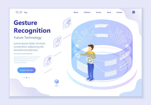 Jövőbeni Technológia Gesztusfelismerés Izometrikus Vektorillusztráció Grafikai Webdizájnhoz — Stock Vector